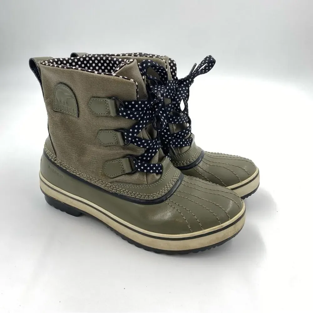 Sorel Tivoli Waterproof Rain and Snow Boots Green Size 7‎ polka dot lace up